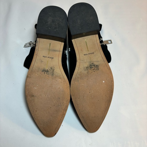 DOLCE VITA Sz 9 Marra Booties Double Zipper Onyx Black Stacked Heel Suede Ankle - Picture 7 of 9